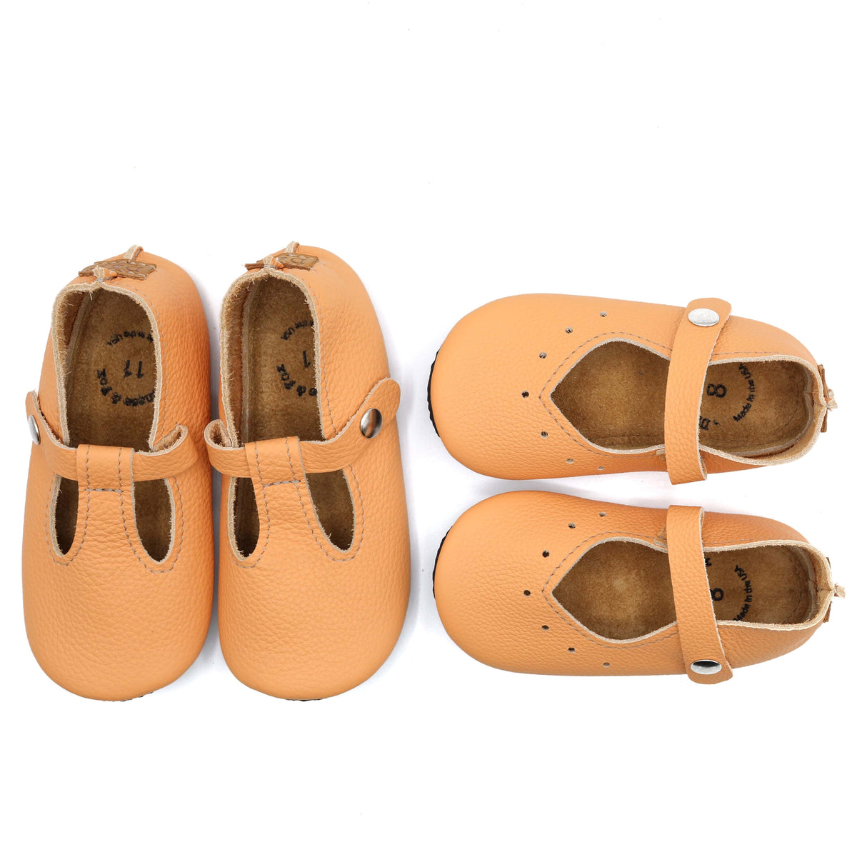 Duchess and Fox Children's Apricot Mary Janes & T-Straps handmade barefoot shoes