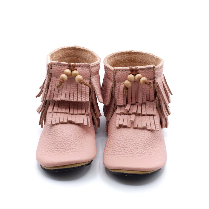 Duchess and Fox Carnation Trail Blazers • Fringe Moccasin Boots handmade barefoot shoes