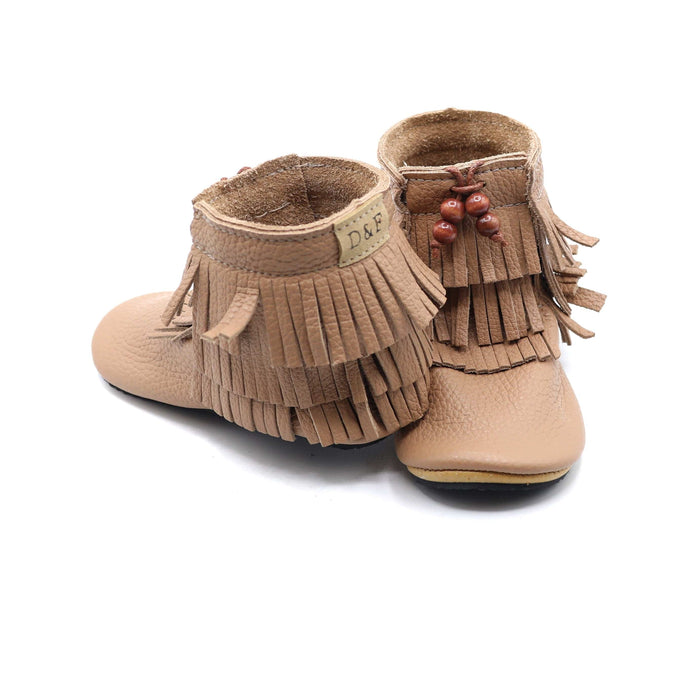 Duchess and Fox Fawn Trail Blazers • Fringe Moccasin Boots handmade barefoot shoes