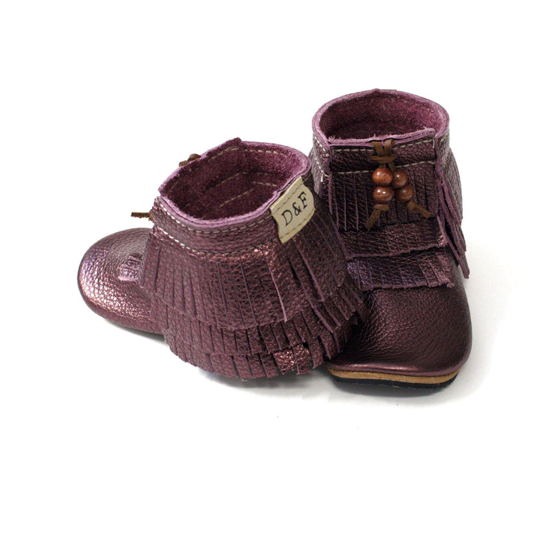 Duchess and Fox Plum Trail Blazers • Fringe Moccasin Boots handmade barefoot shoes