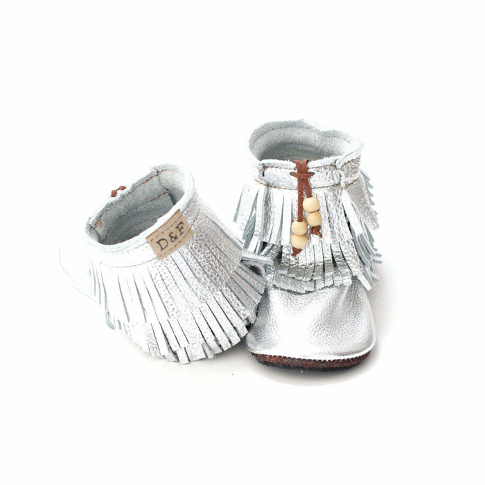 Duchess and Fox Silver Trail Blazers • Fringe Moccasin Boots handmade barefoot shoes