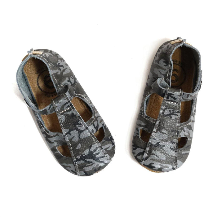 Duchess and Fox Gray Camouflage Print Sandals handmade barefoot shoes