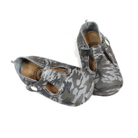 Duchess and Fox Gray Camouflage Print T-Straps handmade barefoot shoes