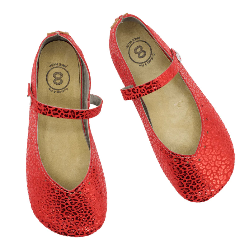 Duchess & Fox Footwear Women's Red Cheetah Mary Janes handmade barefoot shoes
