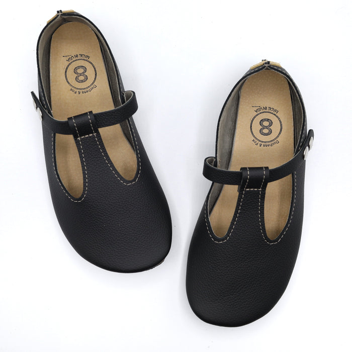 Duchess & Fox Footwear Women's Black T-Straps handmade barefoot shoes