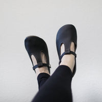 Duchess & Fox Footwear Women's Black T-Straps handmade barefoot shoes