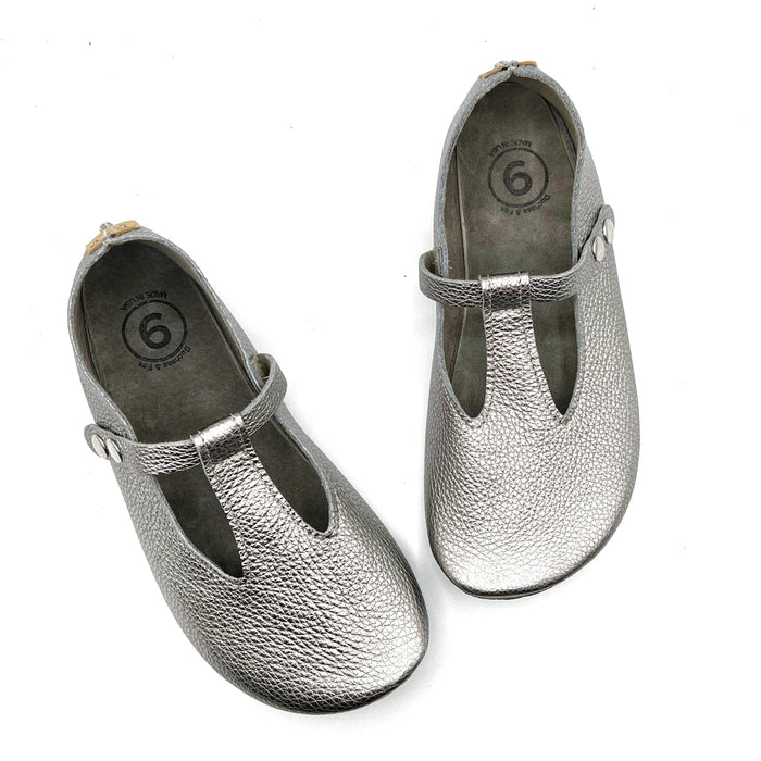 Duchess & Fox Footwear Women's Gunmetal T-Straps handmade barefoot shoes